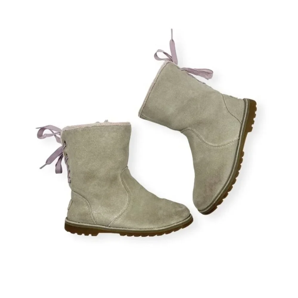 UGG Corene Metallic Suede Lace-up Boots in Gold 11 (Kids)